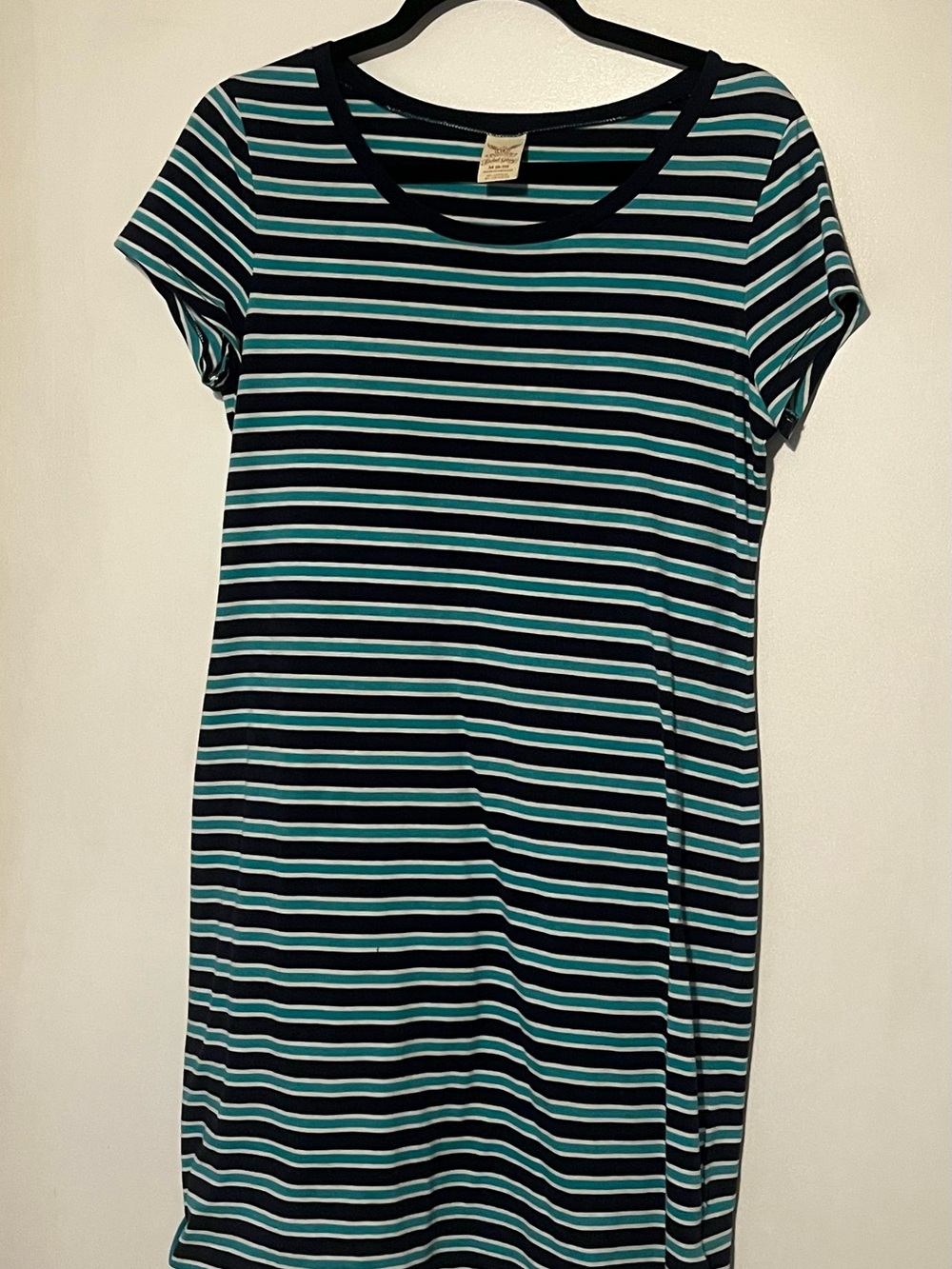 Faded Glory Navy and Teal Striped Short-Sleeve Dress